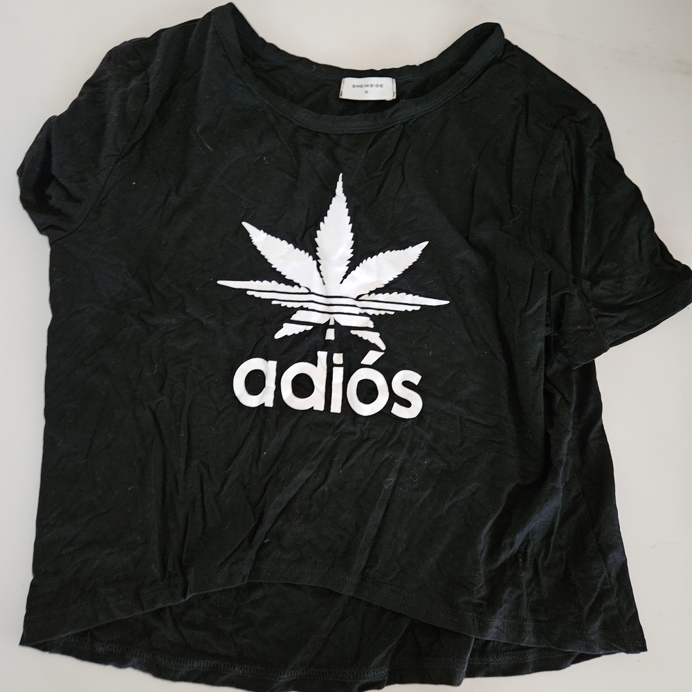 SHEIN Black Crop Top with White Graphic